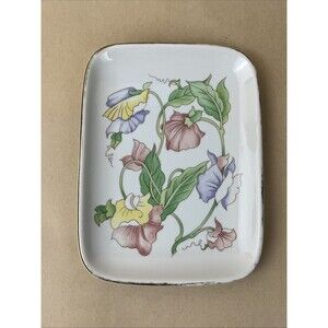 Porcelain‎ Vanity Dresser Tray Dish Floral Designer Ben Rickert 6.5X5”
